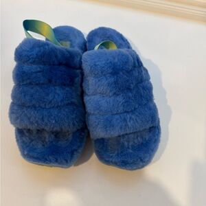 UGG Blue Fluffy Slide Slippers